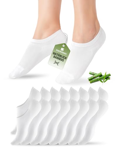 SukModen 8/10 par skarpet do sneakersów dla kobiet i mężczyzn, bambusowe stopki, oddychające, nie pokazują, niewidoczne stopki z antypoślizgowym silikonem, 8 x biały, 35-38 EU