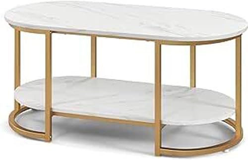 Image of Metal Large Coffee Table Center Table,Sofa Table Simple Design Beautiful,Modern Coffee Table Living Room Table for Home,& Office2 Tier White & Gold.