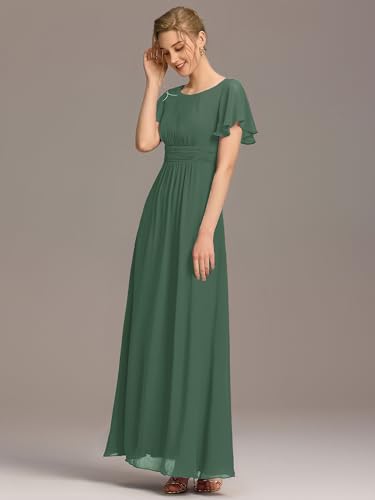 Image of Ever-Pretty Women's Spring Elegant Round Neck Short Sleeve Chiffon Empire Waist Floor Length Formal Dresses Bridesmaid Dress