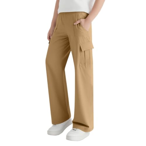 Boys Cargo Pants Teens Casual Straight Sweatpants Baggy Formal Flat Front Wide Leg Trousers School Uniform Sweat Pants