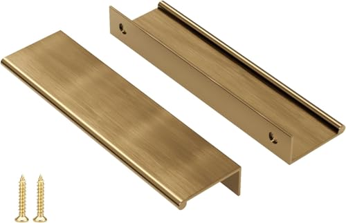 Image of Peaha 20 Pack Kitchen Cabinet Handles 5-1 /16 inch Champagne Bronze Finger Pulls | Edge Pulls Bronze Cabinet Pulls Modern Hidden Dresser Drawer Handles Aluminum Alloy Closet Bedroom Living Room