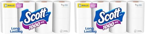 Scott 1000 Toilet Paper, 8 Rolls, Septic-Safe, 1-Ply Toilet Tissue (Pack of 2)