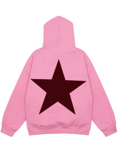 Vamtac Embroidered Star Graphic Hoodie at Front and Back Y2K Oversized Long Sleeve Pullover 2025 Trendy Outfits