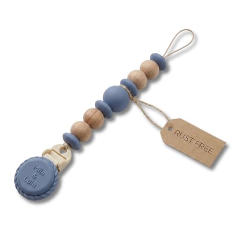 Image of Silicone Pacifier Clip - Metal-Free, Rust-Free, 100% Food-Grade Silicone and Natural Beech Wood, Secure Pacifier Holder - Ocean - Mila & Lulu