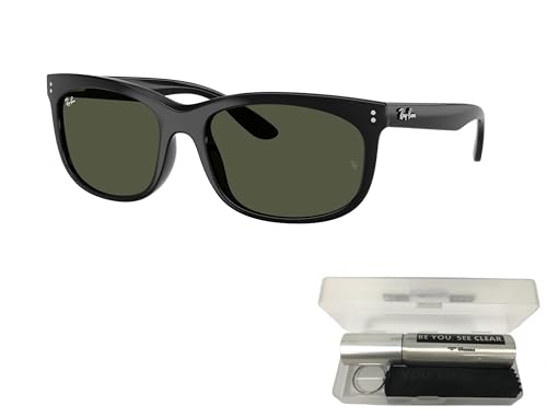 Ray-Ban RB2389 Sunglasses Bundle: RB 2389 BALORETTE 901/31 Black/Green Crystal Standard and Eyewear Cleaning Kit2