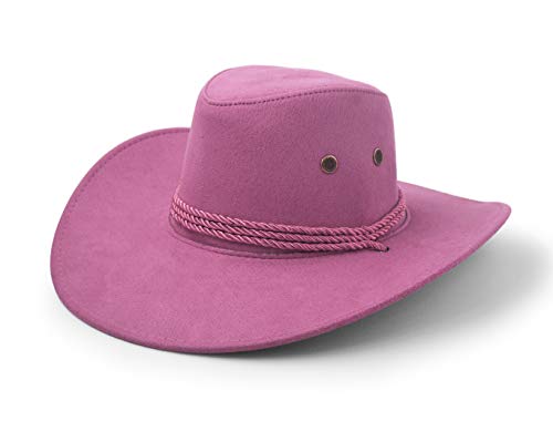 Cowboy Hat, Sun Hat Faux Felt Leather Suede Travel Cap Western Hat Outdoor Sun Protect Pink #TOP4