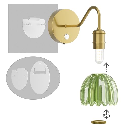 Image of 2 Pack Battery Powered Wall Sconce with Green Tulip Glass Lampshade, Rechargeable Dimmable LED Wall Sconce for Living Room, Hallway, Bedroom, Dining Room