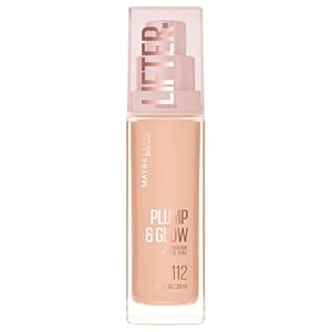 Maybelline Lifter Plump & Glow Foundation, Liquid Foundation with 2% Niacinamide + Hyaluronic Acid, Plumping and Brightening Face Makeup, 112, 1 Count