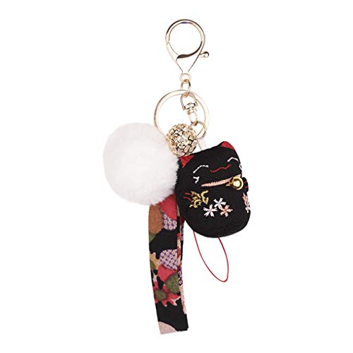 Preisvergleich Produktbild Maneki-Neko Schlüsselanhänger Pendant Netter glücklicher Katze Keychain Anhänger Weiches Faux Pelz Ball Handtaschen Dekoration Geschenk