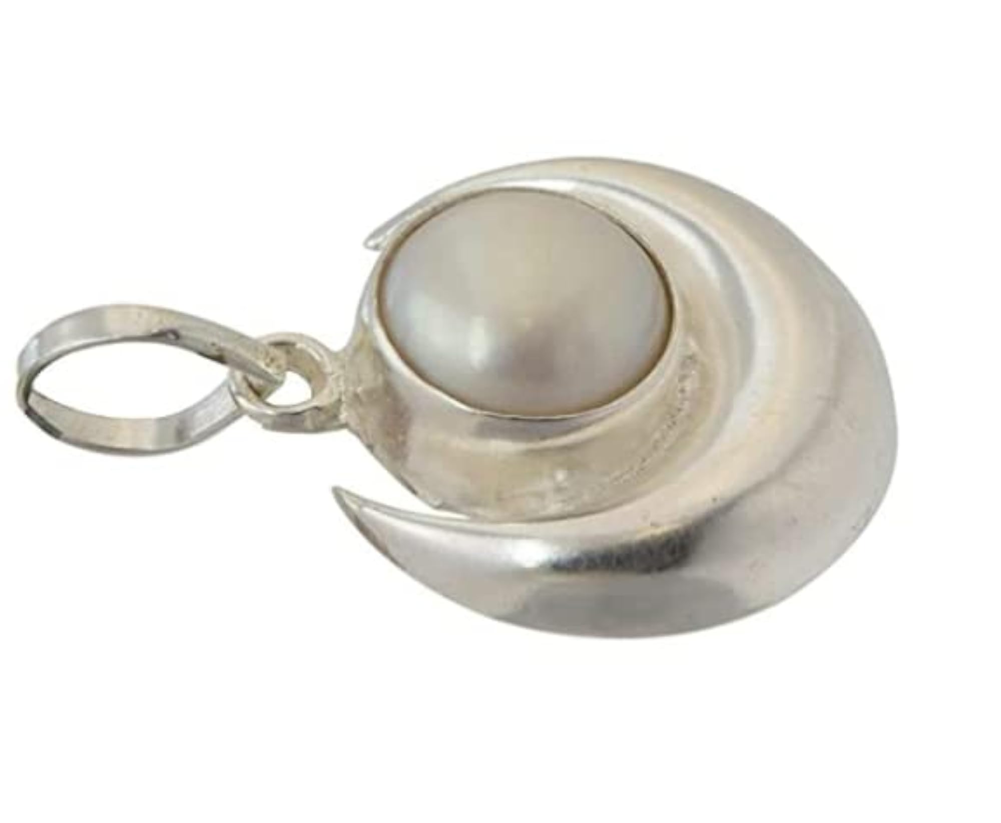 Half Moon Shape Pendant with Natural Pearl Locket, Unisex