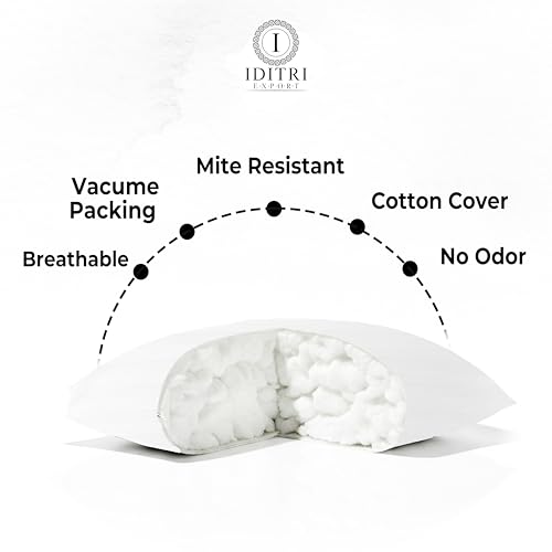 Image of Square White Striped Cushion, 5-Pack Breathable Cotton Cover Pillow for Sofa, Machine Washable Moisture Wicking Bedding, Mite Resistant Soft Decorative Throw for Home, 40x40x15 cm