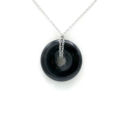 Miracles Minéraux Milagros Minerales Colgante Piedra Natural | Donut Pi China| (Donut Pi 30 mm Acero 50 cm | ónix)