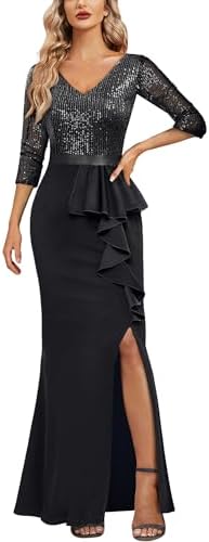 MISSMAY Women's Elegant Sequin V-Neck Evening Party Mermaid Long ...