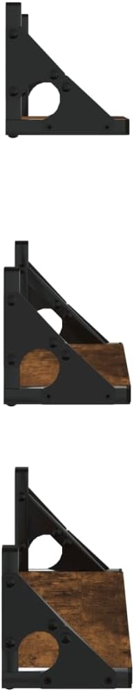 3 Piece Wall Shelf Set, Smoked Oak Engineered Wood, Floating Ledge Design, for Room Decor, Bathroom, Kitchen, Living Room, and Bedroom Wall Storage