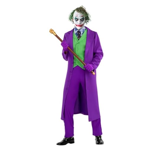 Funidelia | Disfraz de Joker - El Caballero Oscuro para hombre Superhéroes, DC Comics, Villanos - Disfraz para adultos y divertidos accesorios para Fiestas, Carnaval y Halloween - Talla L - Morado