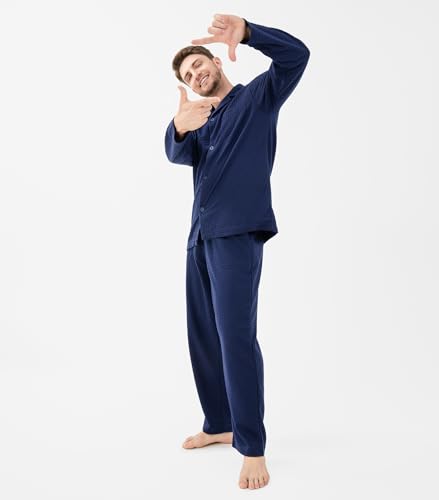 Image of DAVID ARCHY Mens Pajamas Set Ultra-Soft Sleepwear Classic Notched Collar Top & Bottoms Loungewear with Pockets