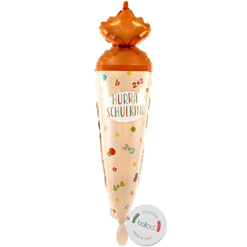 balloa Folienballon XXL Schultüte Hurra Schulkind, Helium Ballon zur...