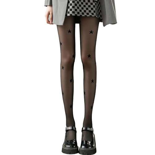 SLITHICE Women fishnet tights black fishnet stockings for women star patterned tights leggings (US, Alpha, One Size, Regular, Regular, Star Print)