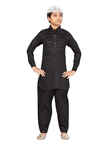 Image of Aarika Boys Black Color Pathani Kurta Pyjama with Cap Set (C PS-JK-102-BLACK-BLACK-9)