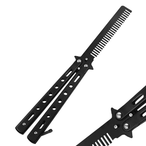 Butterfly Comb Foldable Practice Butterfly Flipping Trick Stainless Steel Butterfly Hair Comb for Beginner Salon Beauty Tool for Trainer Lover