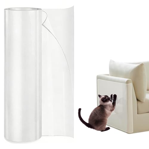 Kratzschutz Sofa Katze, Transparent 5m x 43cm Kratzfolie Katzen Selbstklebend, Anti Kratz Folie für Katzen, Sofaschutz Katze, Kratzschutz Wand Tür...