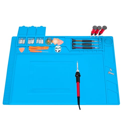 Silicona Alfombrilla para Soldadura - 45x30cm Alfombra Antiestática Resistente al Calor 500°C para Estación de Soldar, Reparación Electrónica, PCB - Protector de Mesa No Derretible