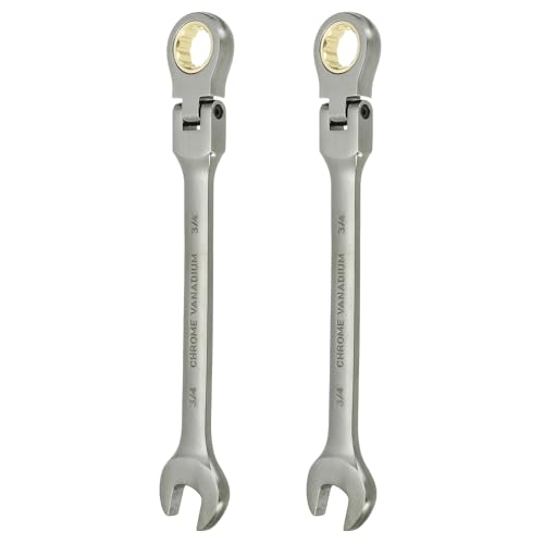sourcing map 2pcs Flex Head Ratchet Wrench Spanner 3/4" SAE Ratcheting Combination Wrench 72-Teeth Chrome Vanadium Steel Ratchet Gear Spanners with 12 Point Box End for Auto Repairs