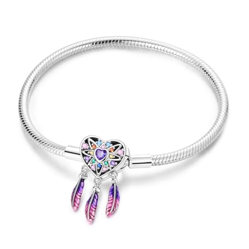 Snake Charm Bracelets for Women Sterling Silver Travel Charm Moments European Bracelet Filigree Chain Dreamcatcher Bead Jewelry Compatible with Pandora Charms
