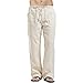 JEsilunmaMY Mens Linen Casual Pants Drawstring Elastic Waist Yoga Pants with Pockets Lightweight Summer Beach Loose Trousers (Khaki,Large)