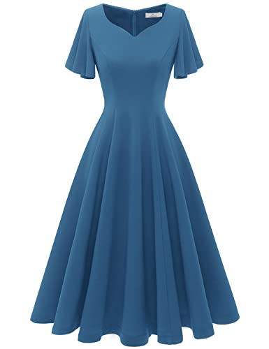 HomRain Greyblue Dresses for Women 2026 Fit and Flare Vintage Cocktail Formal Casual Tea Party Dress for Wedding Guest Greyblue 3XL — view 2