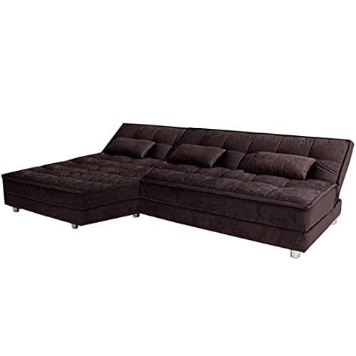Image of FURNY - Gaiety 5 Seater Fabric LHS L Shape Sofa Cum Bed Set (Brown)