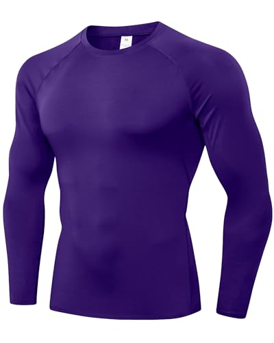 SPVISE 1 o 3 unidades de camisetas de compresión para hombre, manga larga, para entrenamiento, gimnasio, correr, camiseta interior deportiva fresca y seca, 1 paquete # Morado, Large