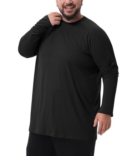 Mens Big and Tall Long Sleeve Swim Shirt Sun Protection UPF 50+ Rash Gard Quick Dry T-Shirt (2XL-8XL)