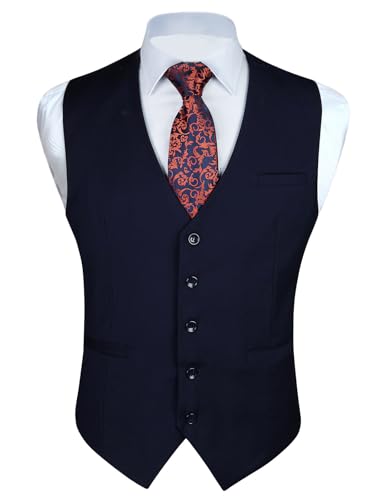 Image of Enlision Men's Suit Vest Business Formal Dress Waistcoat Solid Color Vest for Suit or Tuxedo