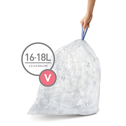 Image of simplehuman Code V 60 Count, Genuine Custom Fit Liners, Drawstring Trash Bags in Dispenser Packs, 16-18 Liter / 4.2-4.8 Gallon, Clear