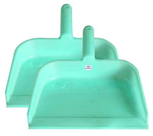 Image of Heart Home Plastic Lightweight 10 inch Dustpan with Comfort Grip Handle for Easy Sweep Broom, Pack of 2 (Green)
