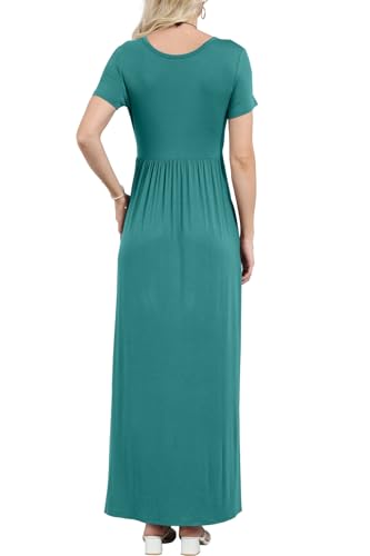 Image of EUOVMY Women's Short Sleeve Loose Plain Maxi Dresses Casual Vacation Long Dresses with Pockets