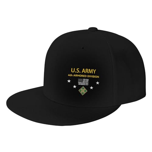 US 4th Armored Division Fashion Flat Brim Sun Hat Unisex Outdoor Baseball Cap94 Black