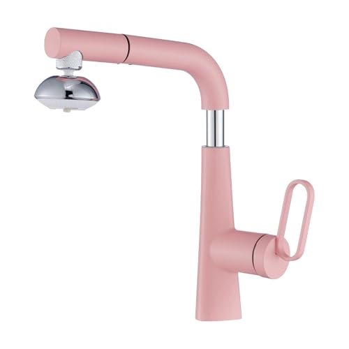 SXWYLZ Basin Mixer Tap with Pull Out Shower 360° Rotating Bathroom Tap 2 Mode Water Flow Lift Taps Single Handle Hot and Cold Water,Pink