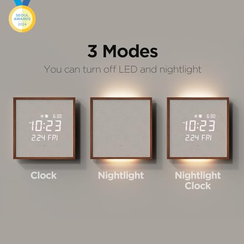 Horloge murale LED silencieuse mooas avec télécommande et veilleuse moderne