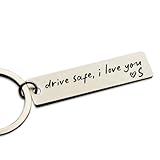 HubbgDesign Key Chain Drive Safe I Love You Engraved Initial Personalized Gift for Husband Boyfriend Keychain Gift Car Accessories (S)