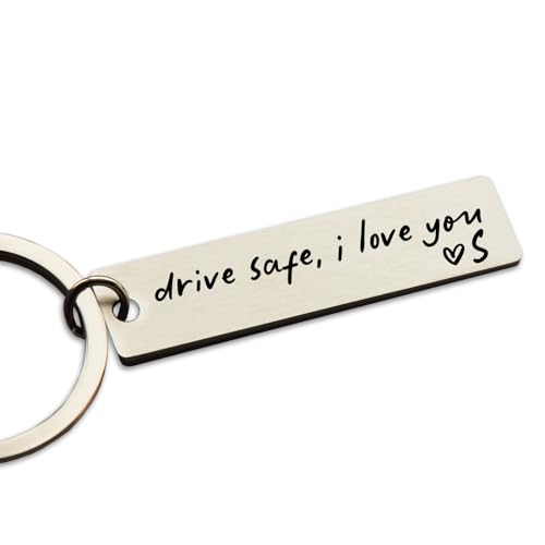 HubbgDesign Key Chain Drive Safe I Love You Engraved Initial Personalized Gift for Husband Boyfriend Keychain Gift Car Accessories (S)