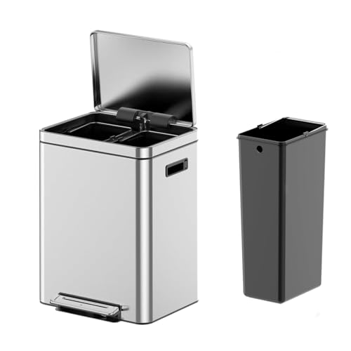 Caneca de basura rectangular de acero inoxidable Takywep con tapa suave y pedal