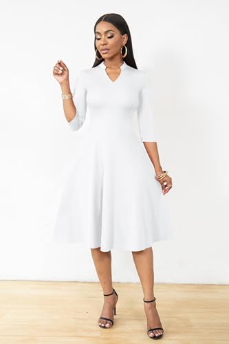 AOMONI Church Dresses for Women 3/4 Sleeve Fit and Flare Semi-Formal Dress Knee Length Midi Dresses3