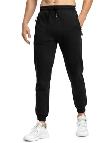 Image of Rdruko Men's Fleece Joggers Pants Winter Warm Sweatpants with Zipper Pockets Athletic Running Gym Workout