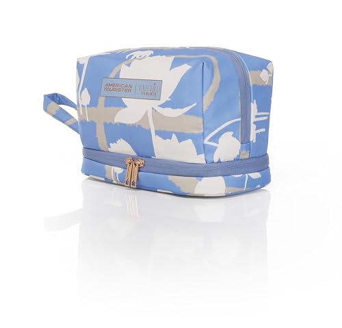 Image of American Tourister x Love Child by Masaba Cosmetic Pouch for Women | Durable Polyester Travel Makeup Bag | Stylish Organizer for Cosmetics, Toiletries & Accessories /Washable Pouch for Daily Use- Blue