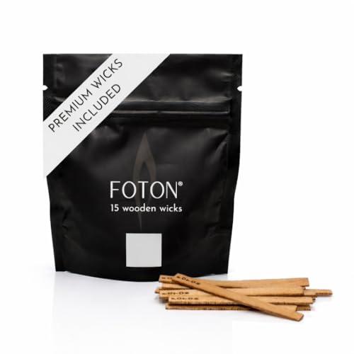 Foton Wooden Pearled Candle Wicks - 15 Pack All-Natural Crackling Wood Wicks for Candles 20 Hour Burn Time - Refillable Candle Making Supplies