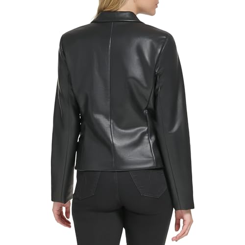 Calvin Klein Women's One Button Faux Leather Edgy Blazer3