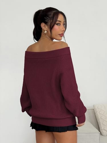 Image of ZAFUL Sweaters for Women Off Shoulder Knit Sweater with Long Sleeve Loose Pullover Jumper Tops