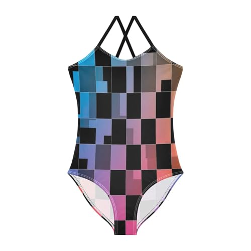 Toddler Swimsuit, Summer Beach Swim Suits Kids 3-10 Y, Checkerboard Black Squares